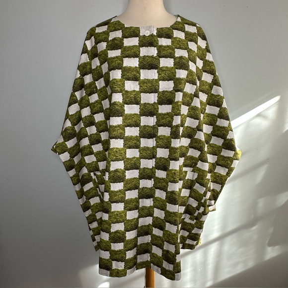 Unknown Dresses & Skirts - Unknown Brand Green Grass Checkered Print Oversized Kaftan Poncho Dress O/S